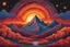 Placeholder: cosmic galaxy mountain sunset in a psychedelic orange, red, and yellow color palette in the illustrated style of alex grey