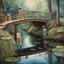 Placeholder: On bridge children look into surreal pond their reflections in the rippling water stretching their reflected features in macabre horrifying ways, cinematic, detailed hyperrealistic watercolor, dynamic lighting, sharp colors, smooth perfect picture, concept art, surrealism.