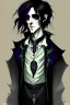 Placeholder: black haired young man necromancer wizard with gothic jewelry in the style of hp lovecraft