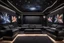 Placeholder: a black themed dedicated home cinema room with LED ambient lighting in the walls make sure the room is completely symmetrical