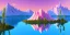 Placeholder:  mountain topped with pink ice-cream, lake, trees, mystical, Neo-Dada,