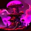 Placeholder: A fantabulous black, orange, and magenta (((mushroom tower house))) erected atop a (geologic pillar), surrounded by the uncanny imaginative ((( swirling skies))), offset by the stark hues of a (neon-tinged nebulous space scape), within. captured by the hand a skilled master painter with a focus on (softly blurred compositions and voluminous lighting).