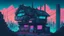 Placeholder: small german Cabin, In cyberpunk city-skyline, comic style, realistic coloring