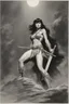 Placeholder: [The Daughter of the Night (Lanfear)] Ernie Chan Savage Sword of Conan #22 Pin-Up Illustration Original Art (Marvel, 1977)