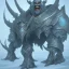 Placeholder: fantasy ice golem, giant, ice spikes on his back, ice armour on his body