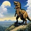 Placeholder: (in the style of Orion, by Masamune Shirow) a t-rex on the top of his hill