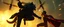 Placeholder: werewolf vs vampire cyberpunk action scene, acrobatic dodge, cape, all seen from drone