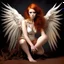 Placeholder: A beautiful woman with wild red hair, feathered wings, legs like a hawk, clawed hands.