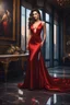 Placeholder: inspired by all the works of art in the world - a really beautiful brunette woman in a red evening gown with a plunging neckline at the Ball, Absolute Reality, Reality engine, Realistic stock photo 1080p, 32k UHD, Hyper realistic, photorealistic, well-shaped, perfect figure,