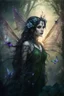 Placeholder: Blomde hair , , dark Fairy wings Purple hair,water lilies,dark fairy princess,nymph,elven crown,dragonflies,tiara,,gothic,glitter,rapunzel hair, very long hair,green eyes,