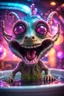 Placeholder: portrait of ultimate transcendent happy disco helmet wested pimp kobold alien frown with spotlights and huge dripping forked tounge sticking head out of a bathtub portal, in front of space portal dimensional glittering device, bokeh like f/0.8, tilt-shift lens 8k, high detail, smooth render, down-light, unreal engine, prize winning