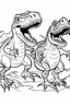 Placeholder: A coloring page, white backgroundDepict a pair of T-Rex siblings engaging in playful antics together, such as chasing each other or play-fighting, with laughter and camaraderie filling the air. ink drawing clipart, simple line illustrations, colored