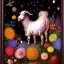 Placeholder: Flowers and goats neon colors in outer space Rembrandt