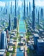 Placeholder: Futuristic city: Visual representation of an advanced city conveying a futuristic and harmonious urban landscape, with vision from the gound.