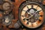 Placeholder: abstract painting head, rusted clocks, rust, scaffolding, perfect face, high detail