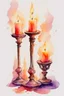 Placeholder: Watercolor candlestick with burning candles from the movie Beauty and the Beast on a light background