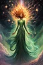 Placeholder: create a full body haunted celestial female entity, enshrouded in a gaseous cluster of exploding stars, with highly detailed, sharply lined facial features, , finely drawn, boldly inked, in soft celestial colors, otherworldly, ethereal, and majestic in the style of Peter Mohrbacher