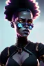 Placeholder: portrait,beautiful black woman, large afro hair style, post-apocalyptic in a cyberpunk city, realistic, intriacte detail, sci-fi fantasy style, volumetric lighting, particales,highly detailed,cinamatic, deep colours,8k