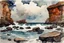 Placeholder: Clouds, rocks, cliffs, rocky land, sci-fi and fantasy, beyond and trascendent, 90's sci-fi movies influence, winslow homer watercolor paintings