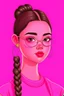 Placeholder: Very pretty girl animation behind a plain pink background with braided hair wearing glasses and earring