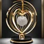 Placeholder: A magnificent golden and silver heart-shaped sign adorned with a stunning golden sphere encrusted with sparkling diamond clusters at its center, elegantly spinning in position.