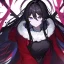 Placeholder: Clear focus, High resolution, rough line sketch art, long black hair, hair between eyes, fluffy hair, purple eyes, wearing a black and red kimono with a black short skirt, dark aura