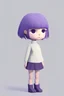 Placeholder: Visualize a cute, minimalist character using Stablecog. Craft a short girl with front bangs , not showing her eyes. Imagine her with soft, pastel-colored purple hair. Keep her design simple and charming, emphasizing minimalistic details that radiate a trendy yet endearing vibe.