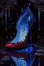 Placeholder: dark fantasy, intricate cover, a whimsical fairytale, translucent shoe made of blue glass with drops of crimson blood underneath