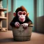 Placeholder: a monkey in a barrel in a town swuare