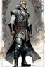 Placeholder: Create a fine art print , full body illustration of an epic fantasy character of Lankhmar , The Grey Mouser , with finely lined and detailed facial features, in an open laced fur jerkin, grey leather breeches , a long belted sash at the waist, ,battered soft leather boots, , in the comic book style of Bill Sienkiewicz, Howard Chaykin, Mike Mignola, Philippe Druillet, and Jean Giraud Moebius, precisely drawn, colored and inked