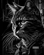 Placeholder: Cat cyberpunk, lineal arte, intrincado, incredible work of art, black and White, fondo negro
