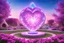 Placeholder: magic brightness piramidal structure coloured of light and bluebeam with an heart at the interior. the bakground is in a fairy lawn with pink flowers, crystal and a with lightness sky