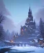 Placeholder: A magical snowy warlock castle with river canals in Christmas time