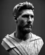 Placeholder: Gran angular, Realistic image, roman sculpture, marble material, Lionel Messi with Laurel wreath model, miguel angel style, emperador, God light, god rays, 4k resolution, perfect details, ornate details, soft lighting, unreal engine 5, soft cyan background.