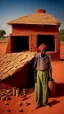 Placeholder: Sudanese man farming, brick house on farm