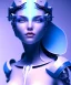 Placeholder: A beautiful portrait of a cute cyborg woman blue color scheme, high key lighting, volumetric light high details with white stripes and feathers and indian paterns and wimgs