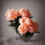 Placeholder: cinematic shot of peonies made from peach tulle in a glass bowl, warm lighting, soft lighting, sunbeam, linen