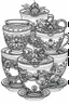 Placeholder: Outline art for coloring page, FULL PAGE 3 TEACUPS GROOVY DESIGN, coloring page, white background, Sketch style, only use outline, clean line art, white background, no shadows, no shading, no color, clear
