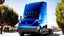 Placeholder: A Tesla semi-truck is parked, at the 'Universal Studios Hollywood', in Los Angeles. CINEMATIC. WIDE ANGLE LENS.