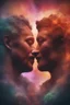 Placeholder: close-up, Head and shoulders portrait of Adam and Eve, double exposure shadow of the ghost, Invisible, extremely colorful, multicolored lightning, outer space, planets, stars, galaxies, fire, explosions, smoke, volcanic lava, craggy mountain peaks in the background, 32k UHD, 1080p, 1200ppi, 2000dpi, digital photograph