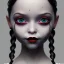 Placeholder: wednesday addams from jenna ortega, wednesday addams hair, wednesday addams make up, wednesday addams black dress, cinematic, hyper detail, 8k resulation