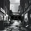 Placeholder: dirty back streets ghettoblaster abstract particles waves length sonic capacity black and white cube