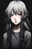 Placeholder: emotionless, numb, sad anime girl portrait with dark black background