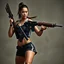 Placeholder: Female athletes with weapons.