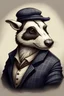 Placeholder: Badger dressed in a casual suit and wearing a beret. Fashion portrait of an anthropomorphic animal posing with a charismatic human attitude