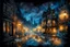 Placeholder: wide shot from unique made of lace, street scene behind a foggy glass, blurred silhouettes, impasto, long exposure, night, ink painting stunning landscape of different elements, epic glowing night background fantasy, highly detailed , masterpiece deep surreal background, cinematic