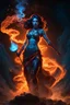 Placeholder: The female Shadow of Death using the staff of destruction. sexy. blue fire and orange smoke. fantasy art, Cinematic lighting, Volumetric,, lighting, Epic color composition, the hole naked truth, octane render, Mark Brooks and Dan Mumford, comic book art,