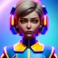 Placeholder: waitress cyber woman, russian, rounded face, blue short hair, purpurin, striped shirt, vibrant color, highly detailed, art stations, concept art, smooth, unreal engine 5, god rays, ray tracing, RTX, lumen lighting, ultra detail, volumetric lighting, 3d, finely drawn, high definition, high resolution.