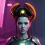 Placeholder: Pretty cyber woman, punk hair, sci-fi, rounded face, black, gold, brown, samurai style, retro, simetric, neon style, a lot of led lights, fog, rain, leather, vibrant color, highly detailed, art stations, concept art, smooth, unreal engine 5, god rays, ray tracing, RTX, lumen lighting, ultra detail, volumetric lighting, 3d, finely drawn, high definition, high resolution.