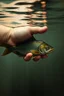 Placeholder: Bosch painting style nightmare a small hand of baby in water holding a fish inside the water